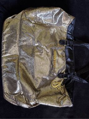 Victoria's Secret Metallic Gold Tote with Black Trim